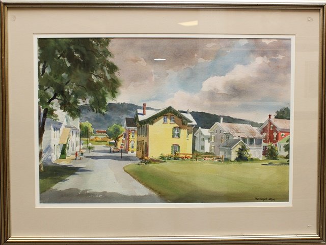 Ranulph Bye (1916-2003, Pennsylvania/New Jersey): Watercolor on paper. Signed "Ranulph Bye" in lower right. Titled and dated "July 19, 1991" on reverse. 18.75"h x 28.5"w