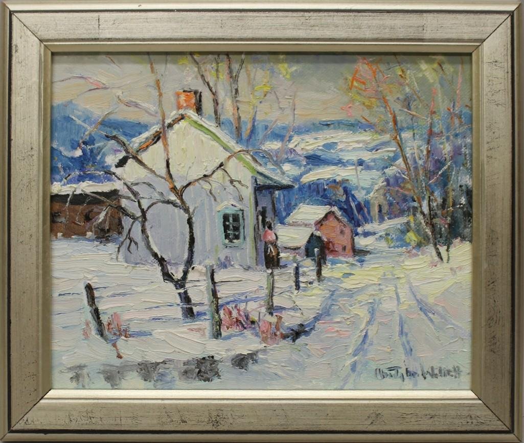 Christopher Willett (b.1959, Pennsylvania) Winter: Oil on board. Signed "Christopher Willett" in lower right. 8"h x 10"w