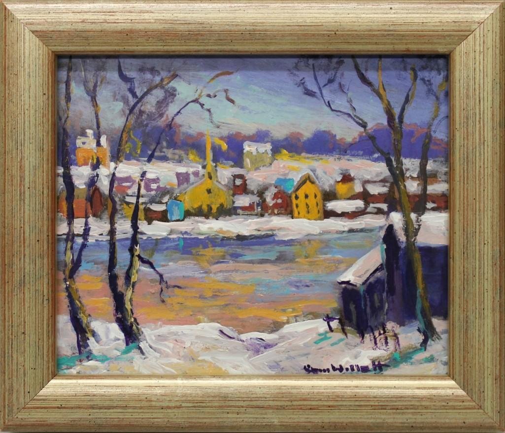 Christopher Willett (b.1959, Pennsylvania) "New Hope: Oil on board. Signed "Chris Willett" in lower right. 5"h x 6"w