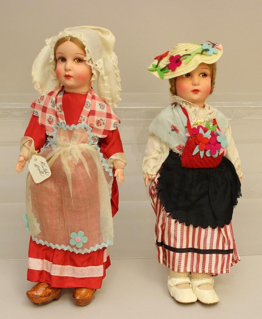 PAIR OF 12" ALL ORIGINAL FRENCH PAPIER MACHE DOLLS (1 of 3)
