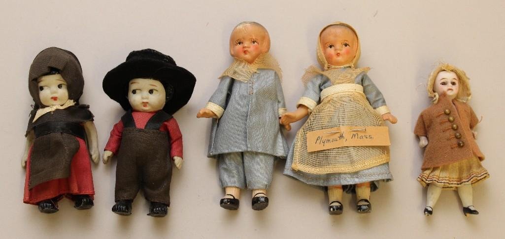 LOT OF (5) ALL BISQUE DOLLS: 3 1/2" - 4 3/4". (1 of 2)