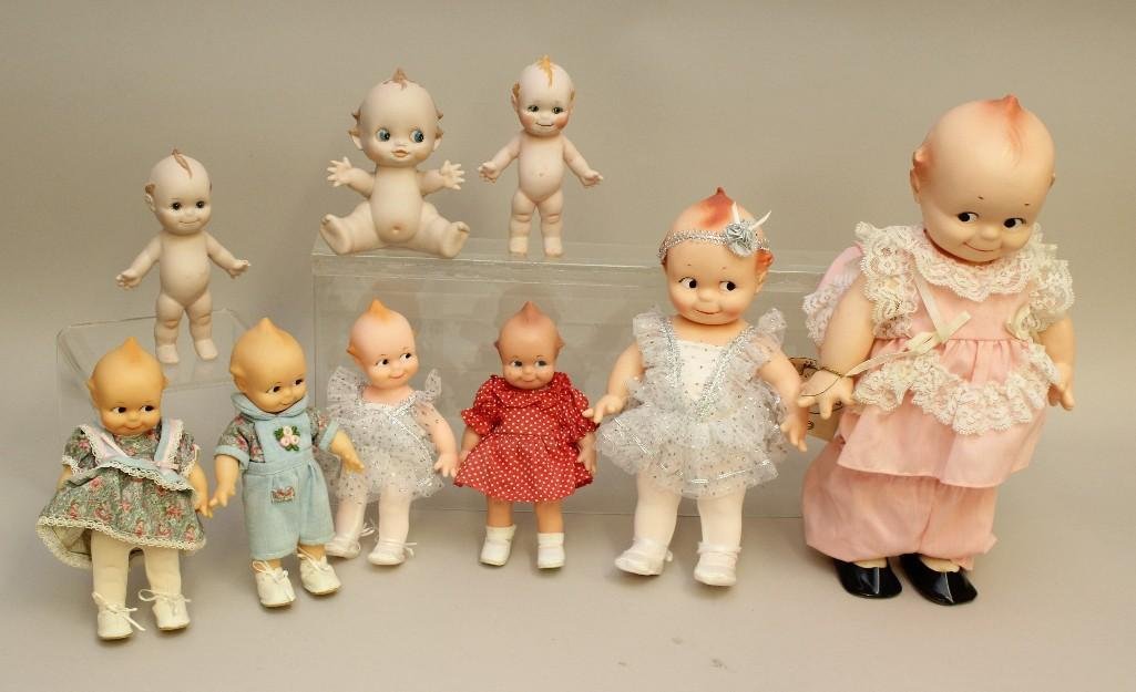LOT OF KEWPIE DOLLS: (6) VINYL 8"-15", (3) PORCELAIN (1 of 2)