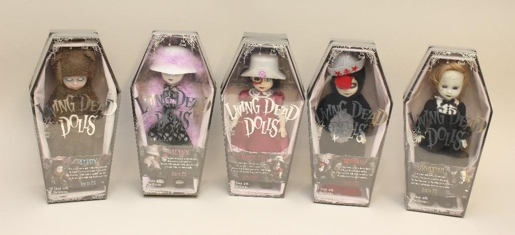 LOT OF (5) MIB NRFB MEZCO "LIVING DEAD DOLLS": SERIES 23 "TEDDY", "BETSY", "JENNOCIDE", "QUACK", "AGATHA".