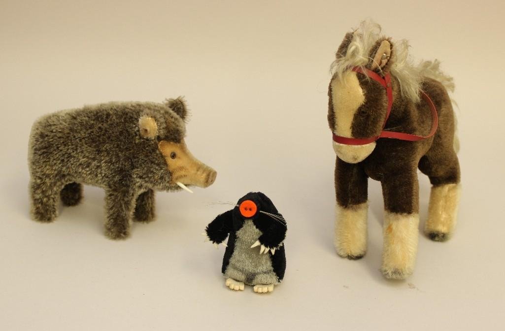 LOT OF (3) VINTAGE STEIFF MOHAIR ANIMALS: 10" PONY, 6" (1 of 2)