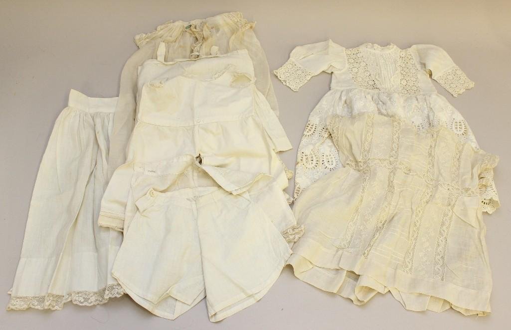 LOT OF ANTIQUE WHITE COTTON DOLL/BABY  CLOTHING: (3) (1 of 4)