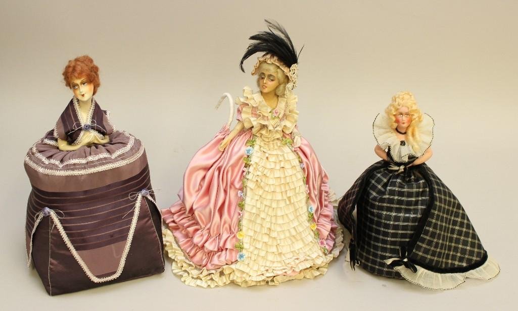 LOT OF (3) HALF DOLLS ON BASES: PAPIER MACHE AND (1 of 4)