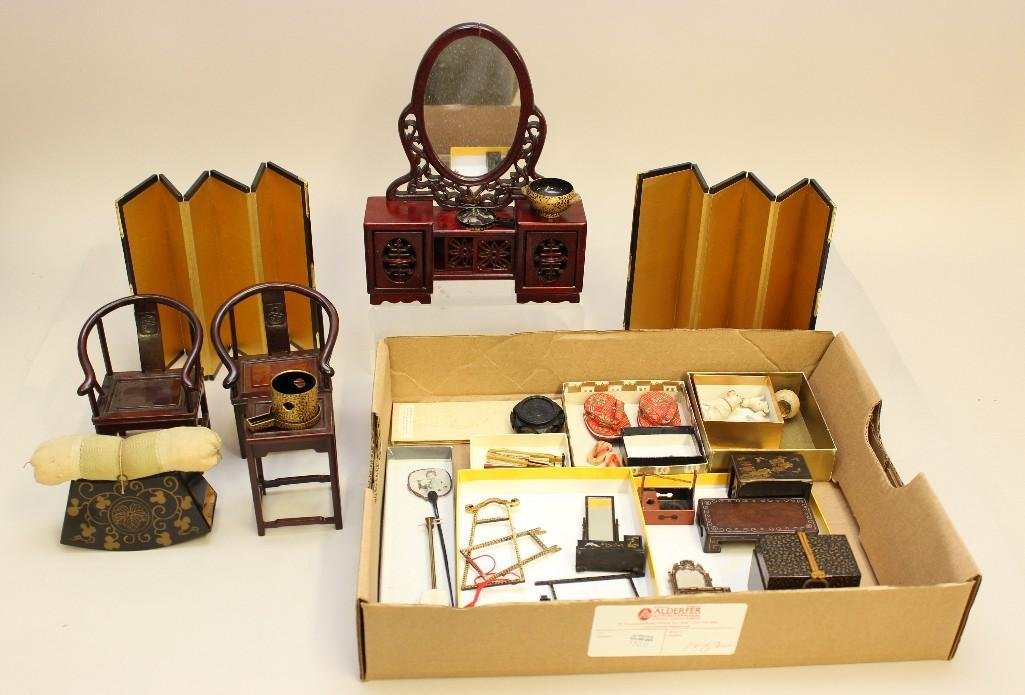 LOT OF ORIENTAL STYLE SMALL SCALE DOLL FURNITURE; DOLL (1 of 6)