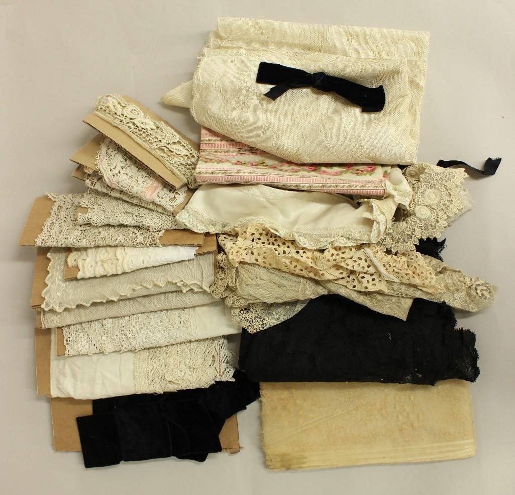 LOT OF ANTIQUE CARDED LACES, MISC. LACE PIECES, (2) (1 of 5)