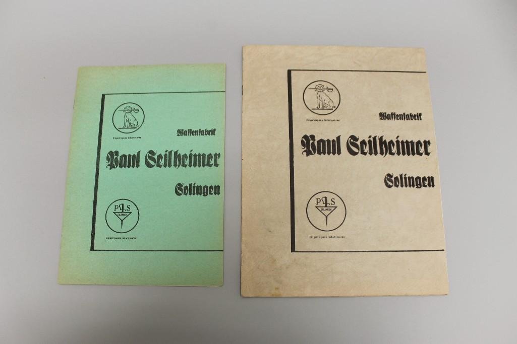 German WW II "Paul Seilheimer, Solingen" edged weapon: German WW II "Paul Seilheimer, Solingen" edged weapon catalog. Lot consists of two catalogs, each with different covers, displaying edged weapons produced by this company during this era.