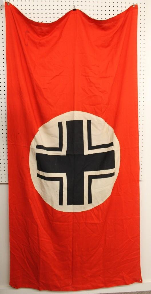 German WW II Panzer/Armored Forces Identification: German WW II Panzer/Armored Forces Identification banner. A fine and uncommon red banner/cover displaying the "Balken Cross" (Balken Kreuz) printed black on (off) white circle machine sewn t