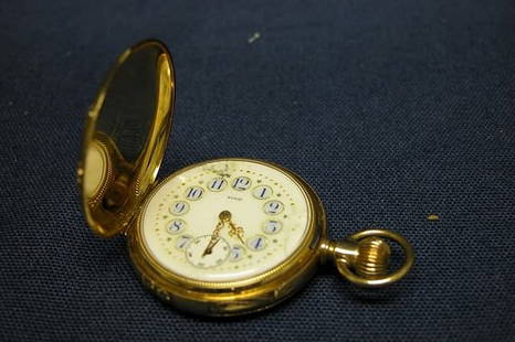 Pocket Watch.: Elgin National Watch Co., movement #4681262, numbered fancy dial. Presentation inside "Dec. 25, 1891". Hunting case #84731 in 14K yellow gold.