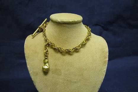 Watch Chain with Fob.: 10K gold nugget, "Premier" on clasp, G.F. chain. 18.7dwt.
