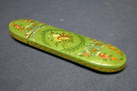 Lacquered Glass Case.: Decorated in floral motif, paper label inside "Paris".