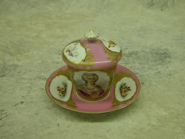 Sevres Porcelain Lidded Cup & Saucer.