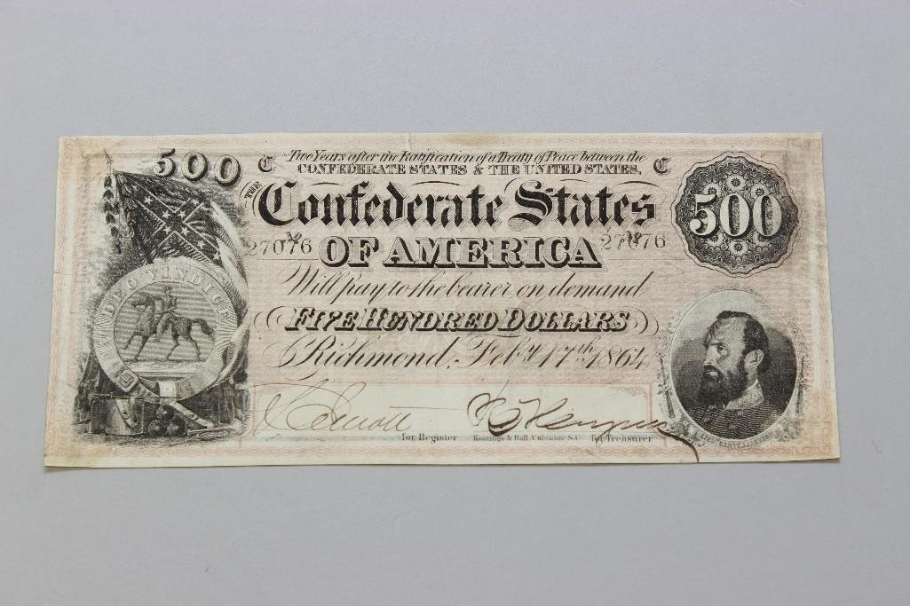 Five Hundred Dollar Confederate Currency Note (1 of 2)
