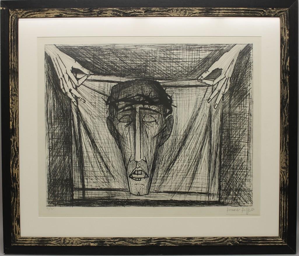 Bernard Buffet (1928-1999, France) "Sainte Face": Drypoint. Edition 73 of 75. Signed "Bernard Buffet" in lower right. 20.75"h x 26.5"w