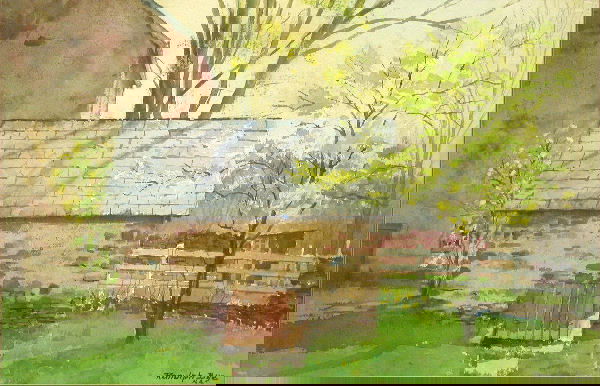 Ranulph Bye.: Titled, "Plumstead Summer Kitchen", watercolor, 14" x 21" sight, SLR, "Ranulph Bye, N.A.". Artist b. 1916, Pennsylvania. Condition: no defects observed.