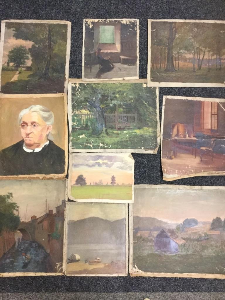 Edith M Mann. Lot of 10 pieces.: 10 oil on canvas. Signed and unsigned. 14 1/2"h x 12 1/2"w - 24 1/2"h x 18 1/2"w. Figural, still life and landscapes.