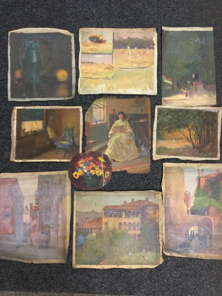 Edith M Mann. Lot of 10 pieces.: 10 oil on canvas. Signed and unsigned. 9 1/2"h x 11"w - 21"h x 18 1/4"w. Figural, still life and landscapes.