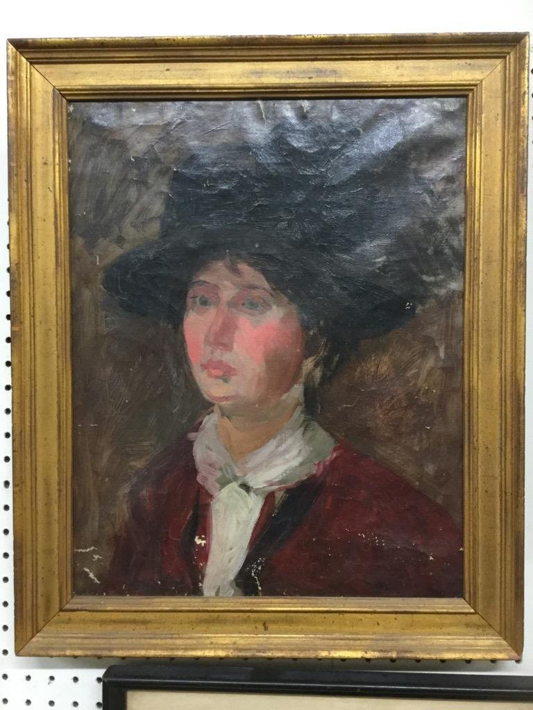Edith Mann. Portrait of a woman.: Oil on canvas. Signed on reverse. 19 1/2"h x 15 1/4"w.