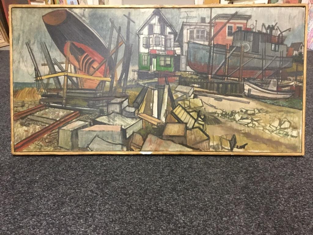 Warren Stanlding. "85 Masonic Street Rockland Mine".: Oil on canvas. SLR. 19 3/4"h x 40"w. Titled and signed on reverse.