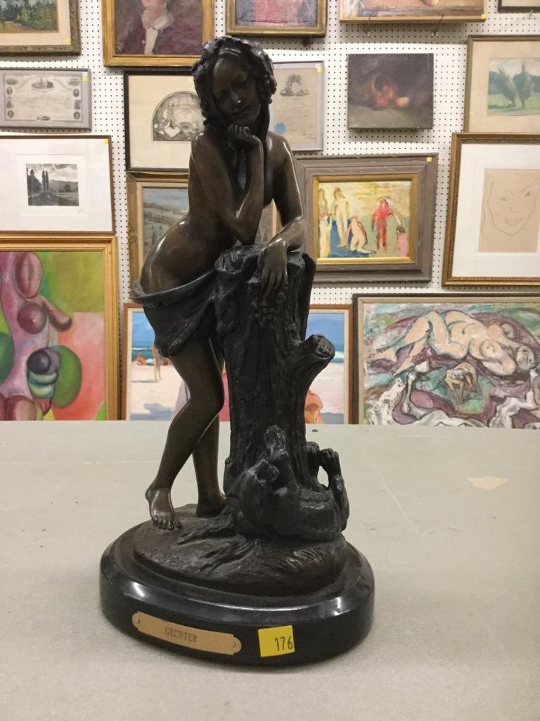 After Jean Franois Theodore Gechter: "Young Female with Grapes" Bronze. Signed "TH Gechter" 15.25"h