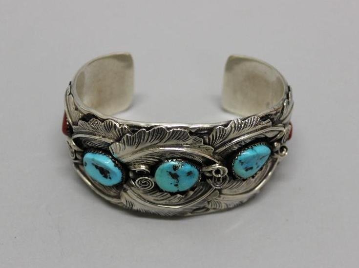 Turquoise and Coral Bracelet (1 of 1)