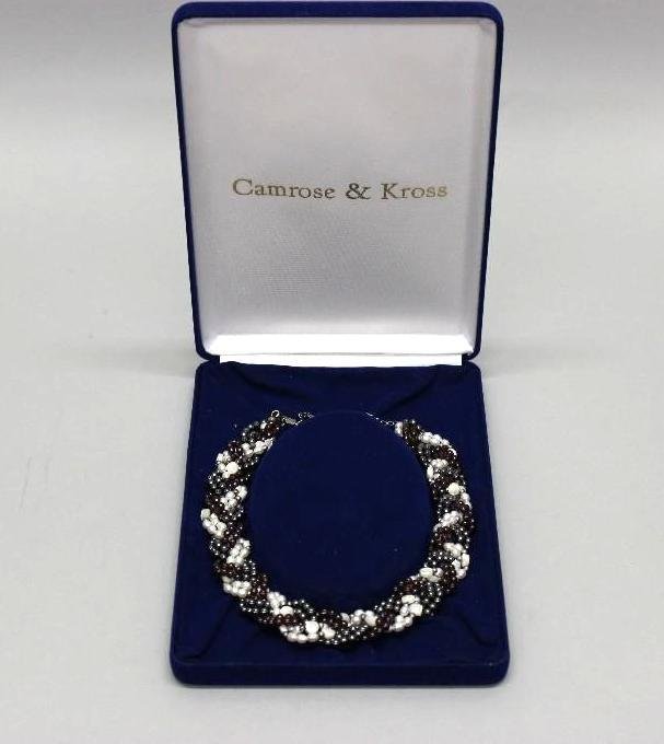 Bead Necklace: (2) strands each of Mother of Pearl/Freshwater Pearl, Hematite, Garnet. Sterling. CHINA. 16-18" long with braided bead strands. 106.2gtw.