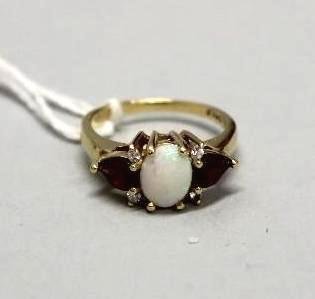 Opal, Garnet and Diamond Ring (1 of 1)