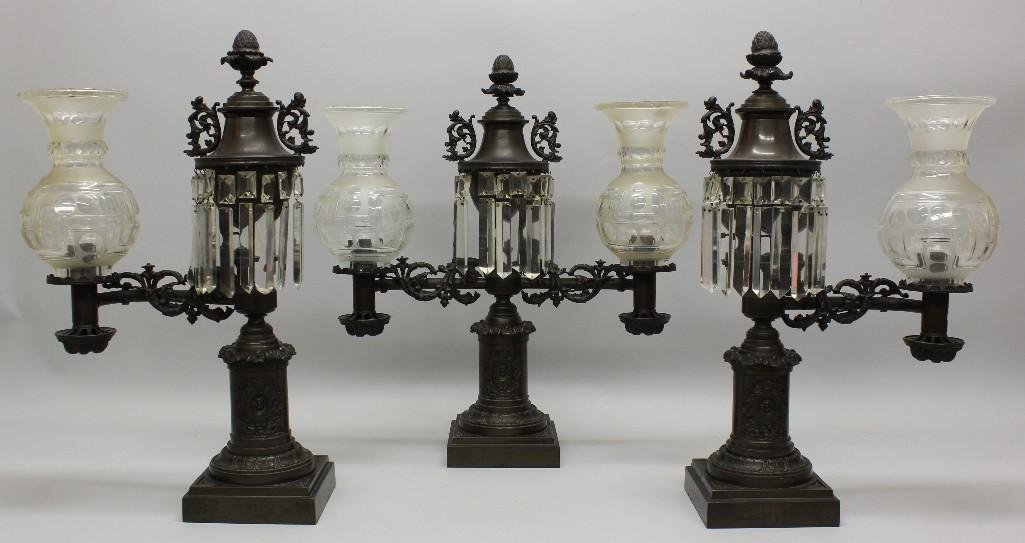Bronze Argand Lamp Garniture Set (1 of 5)