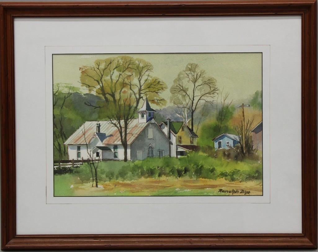Ranulph Bye (1916-2003, Pennsylvania/New Jersey): Watercolor on paper. Signed "Ranulph Bye" in lower right . Label on reverse for the 1993 Thumb-Box Exhibition for the Salmagundi Club, New York, NY. 9.25"h x 13.5"w.