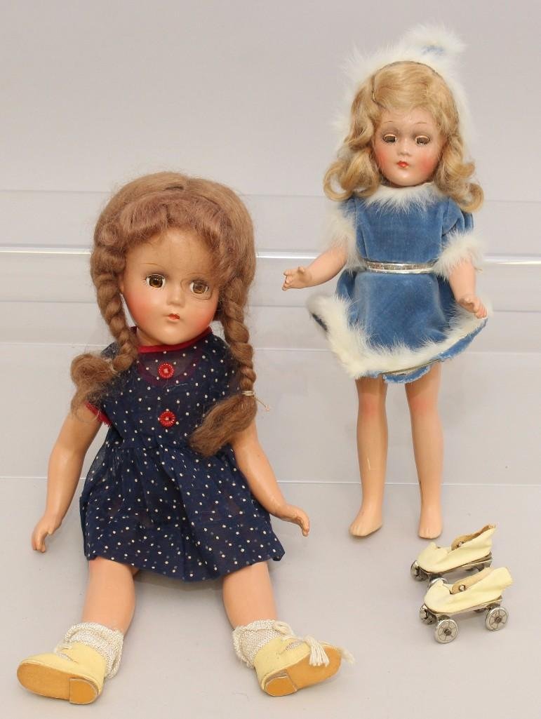 PAIR OF COMPOSITION DOLLS: 11" UNMARKED, 15" R&B. (1 of 6)