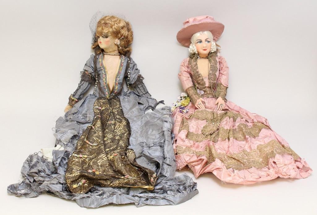 PAIR OF ALL ORIGINAL CLOTH ANTIQUE BOUDOIR DOLLS. (1 of 9)