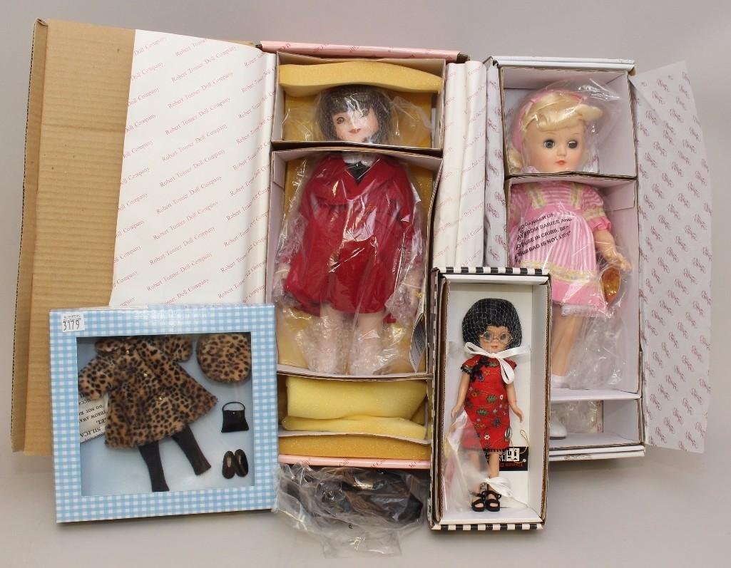 LOT OF MIB NRFB TONNER DOLLS: BETSY McCALL, EFFANBEE: Betsy McCall - 14" "First Day of School" #0330/1000. Effanbee - 14" Toni "Debut in Pink". Mary Englebreit - 8" "Parasol Party". Also, 8" Betsy McCall