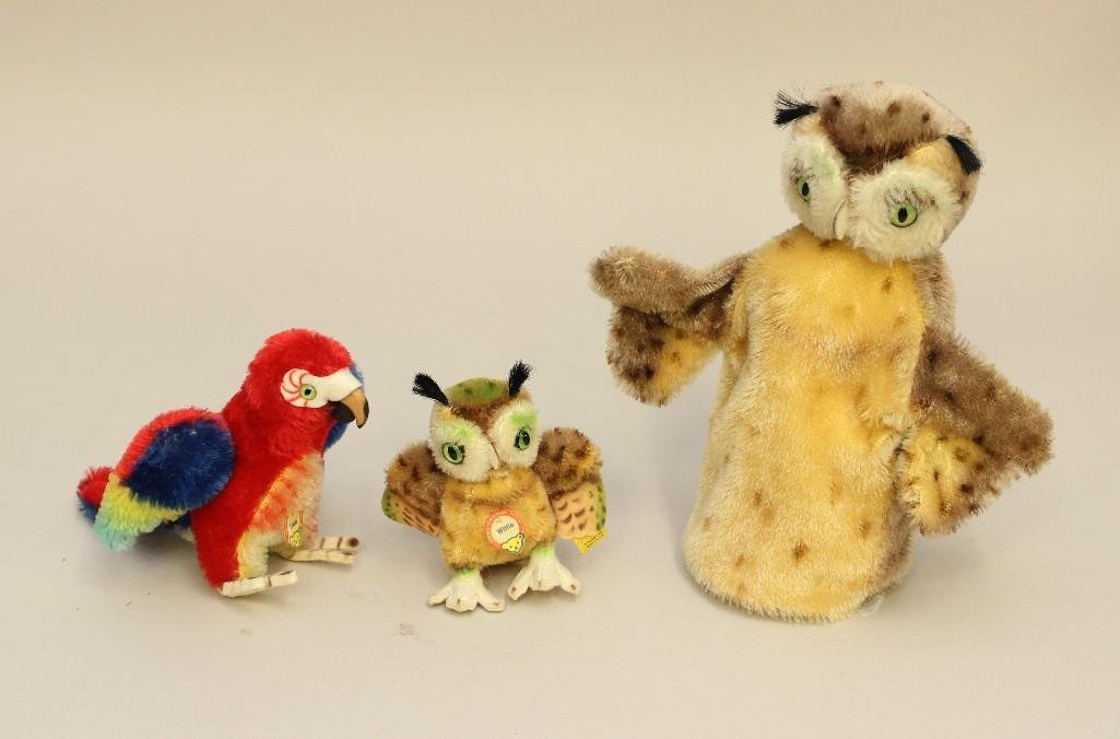 LOT OF VINTAGE MOHAIR STEIFF: 3 PCS. "WHITTIE" OWL, (1 of 1)