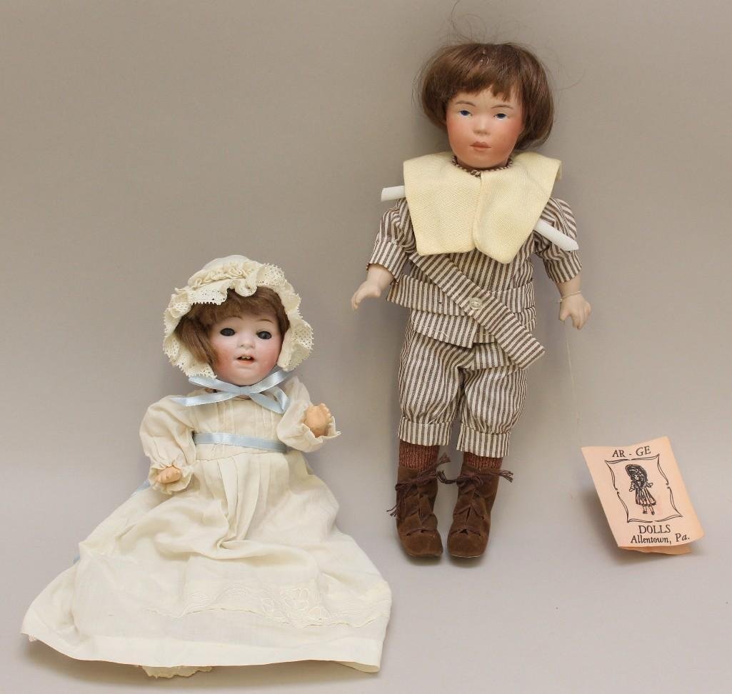 PAIR OF BISQUE HEAD DOLLS: ANTIQUE MORIMURA & (1 of 3)
