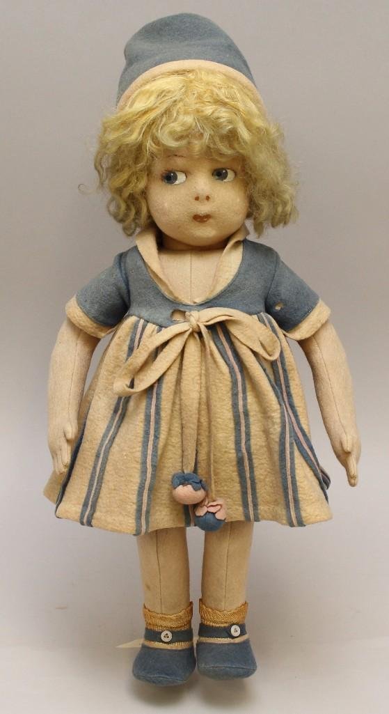 18" ALL ORIGINAL 1930's TAGGED FELT "LENCI" DOLL. (1 of 5)