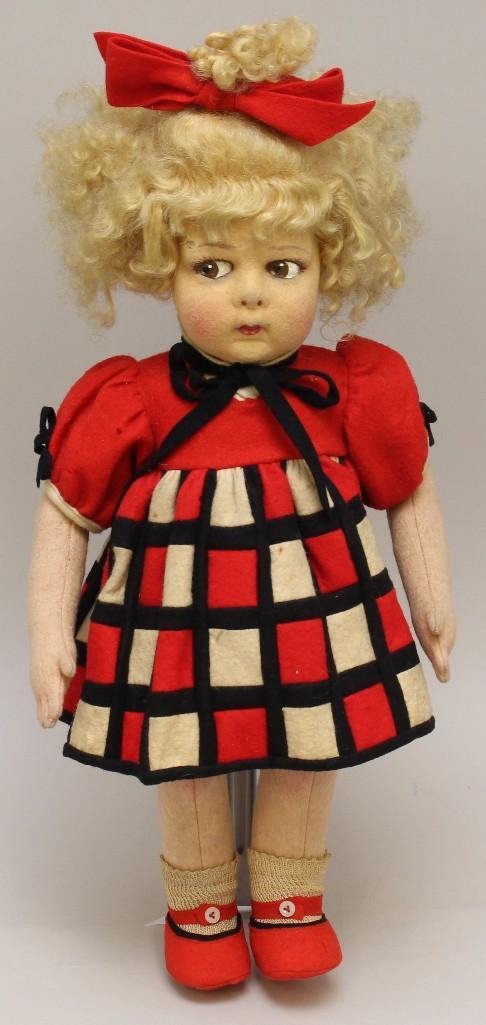 18" ALL ORIGINAL 1930's UNMARKED FELT "LENCI" DOLL. (1 of 6)