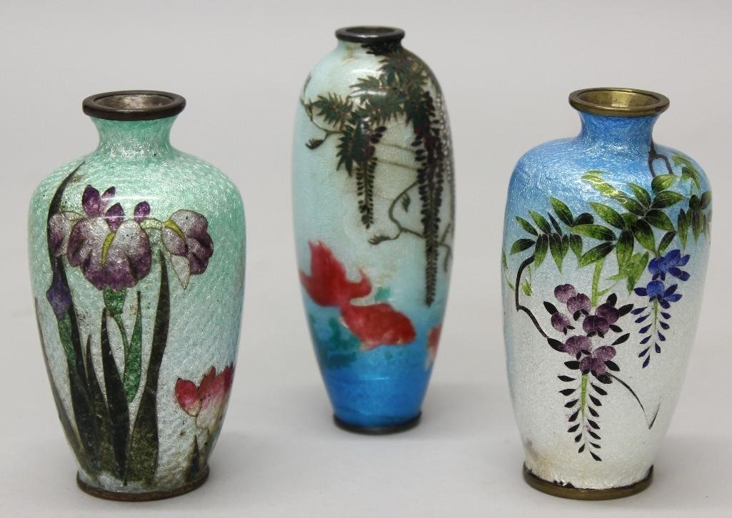 Set of Three Japanese Cloisonne Vases (1 of 1)