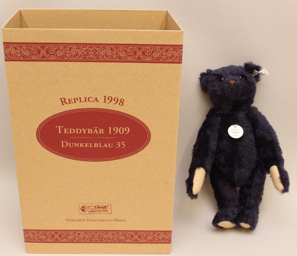 MIB 13" 1998 STEIFF DARK BLUE MOHAIR "1909 TEDDYBAR". (1 of 1)