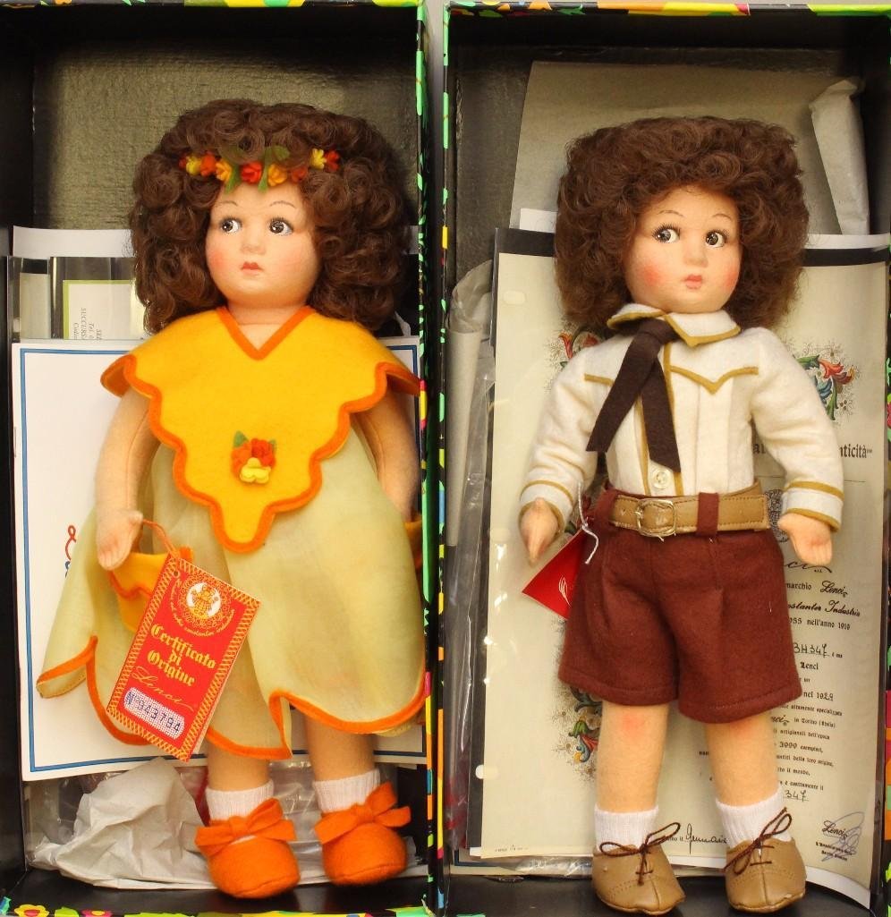 PAIR OF 1986  13" LENCI "ALICE" & "ALDO" DOLLS, (1 of 2)