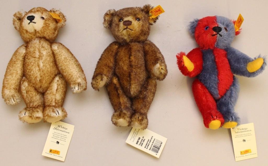 LOT OF (3) MINT 8" STEIFF MOHAIR TEDDYBARS. (1 of 1)