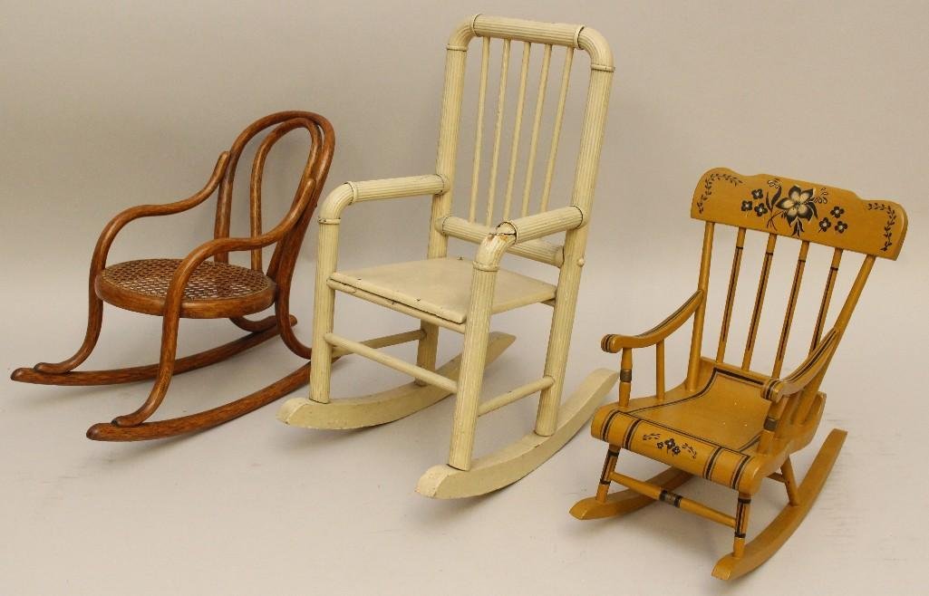 LOT OF (3) ANTIQUE DOLL ROCKING CHAIRS. (1 of 5)