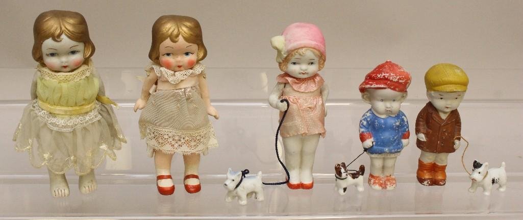 LOT OF (5) ALL BISQUE JAPANESE MADE DOLLS, IMMOBILES. (1 of 2)