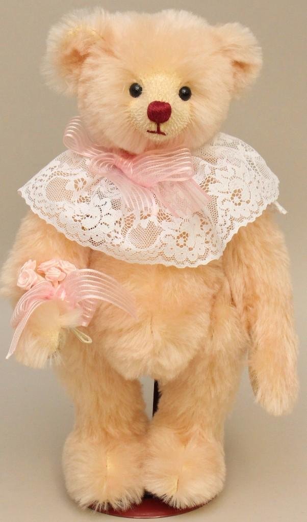 13" MINT TAGGED 1903-2003 DEAN'S RAG BOOK "CHLOE": Pink mohair bear, Ltd. Ed. 51/125 with stand. This bear was made and purchased in the United Kingdom.