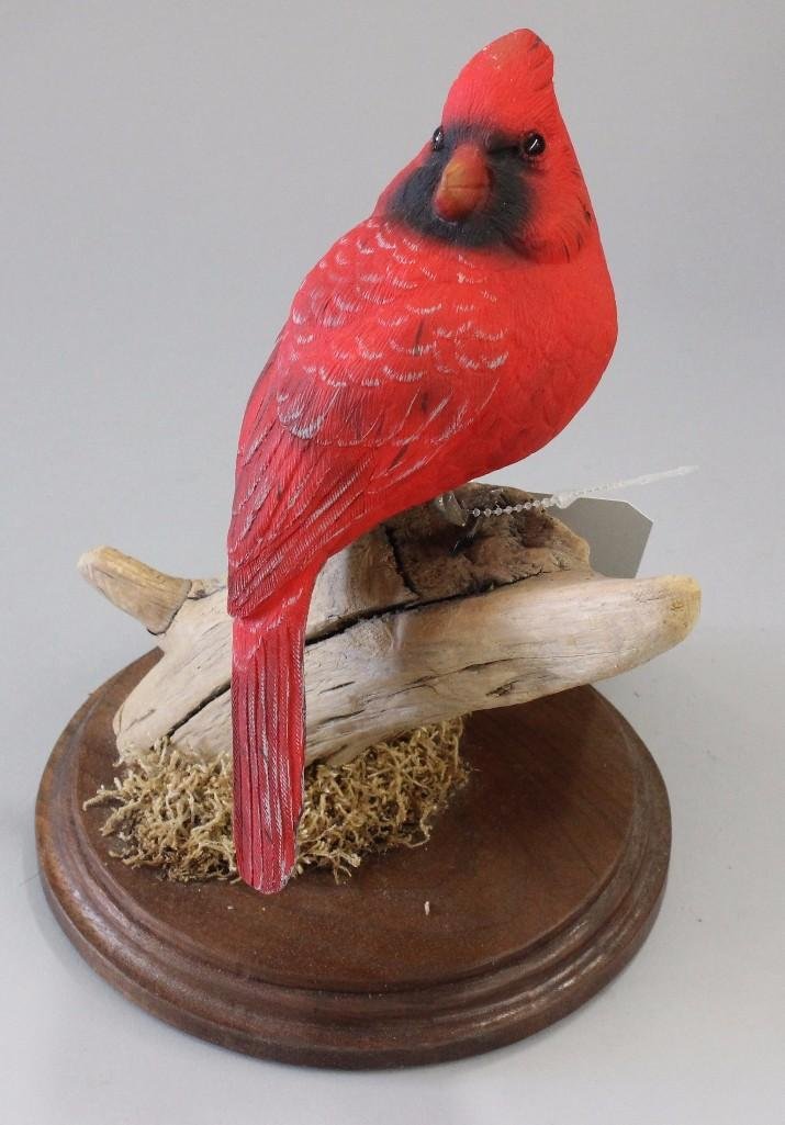 Northern Cardinal- Frank Scherber: On wood base, 1 metal leg broken off, 8" long & 9" tall.