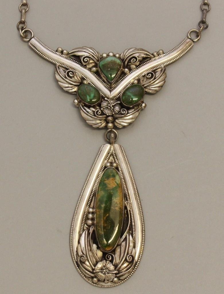 Sterling Silver American Indian Necklace with Turquoise (1 of 3)
