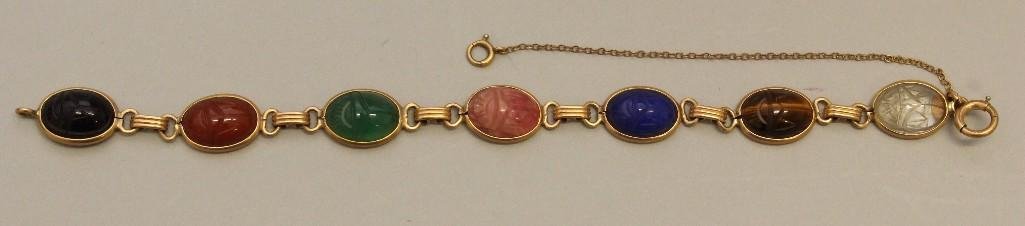 Gold Bracelet with Stone Scarabs (1 of 2)