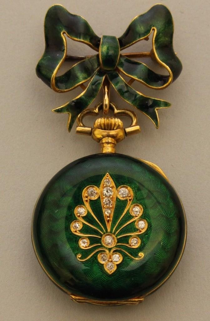 Ladies Gold Watch Pin and Pocket Watch with Enamel and (1 of 4)