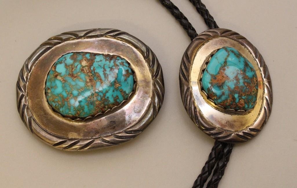 Sterling Silver Bolo Tie and Buckle with Turquoise (1 of 5)
